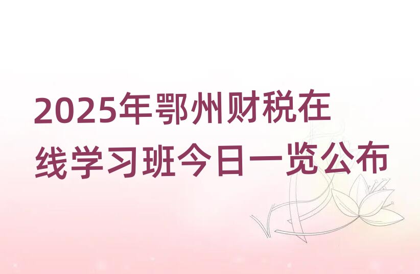2025年鄂州財稅在線學習班今日一覽公布