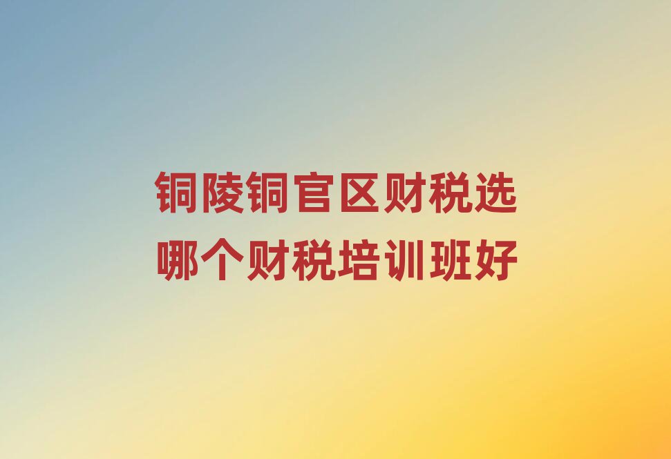 銅陵銅官區財稅選哪個財稅培訓班好
