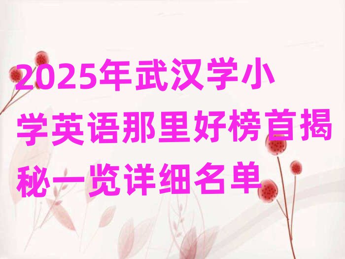 2025年武漢學小學英語那里好榜首揭秘一覽詳細名單